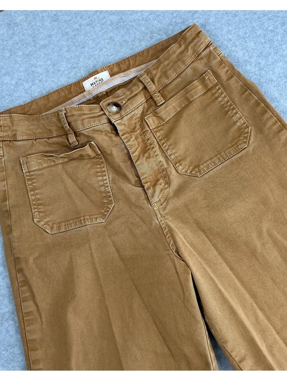 Marine Layer Cropped Wide Leg Pants Womens 6 Brown Front Pocket Stretch Casual